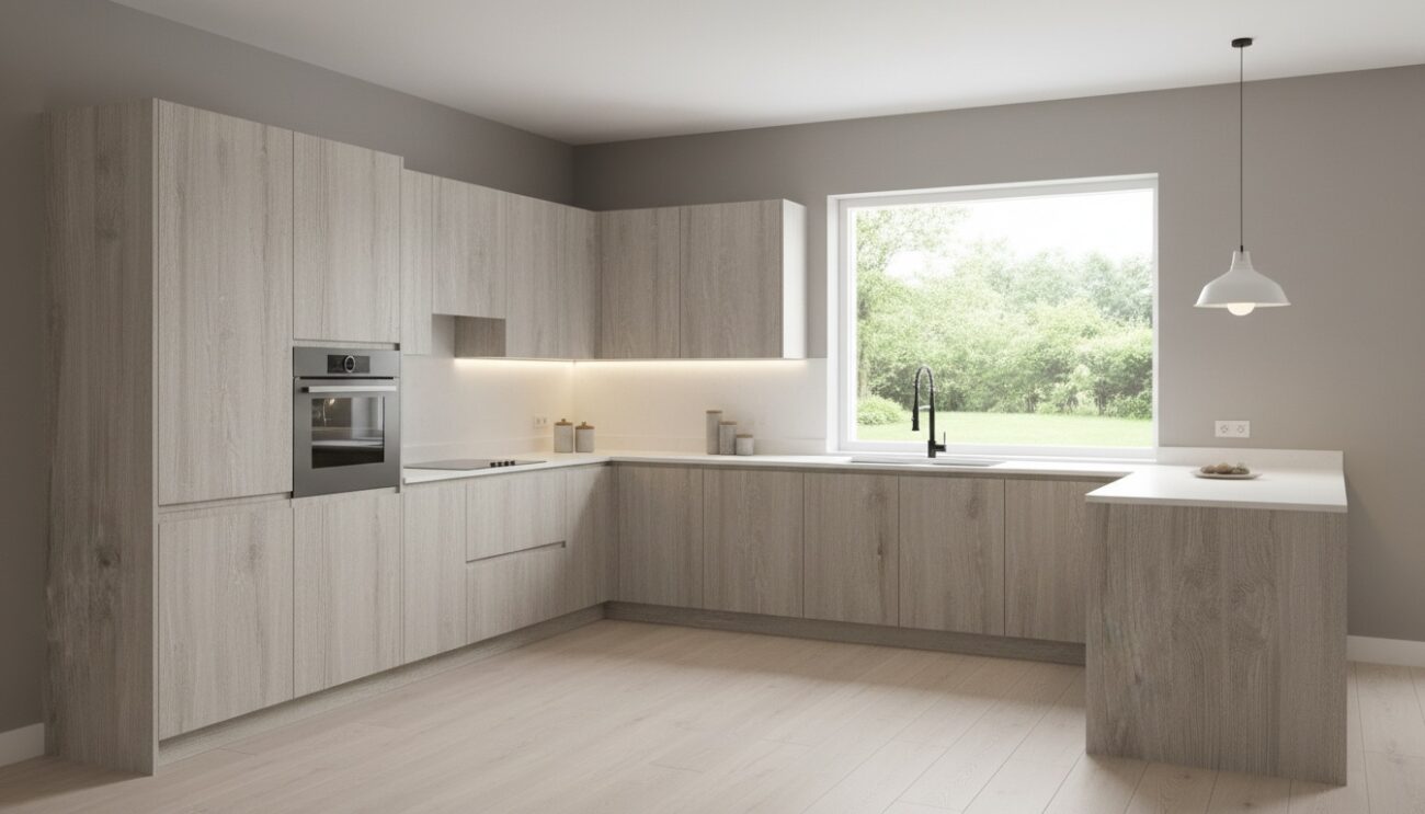 Ash White Panel Kitchen Cabinets